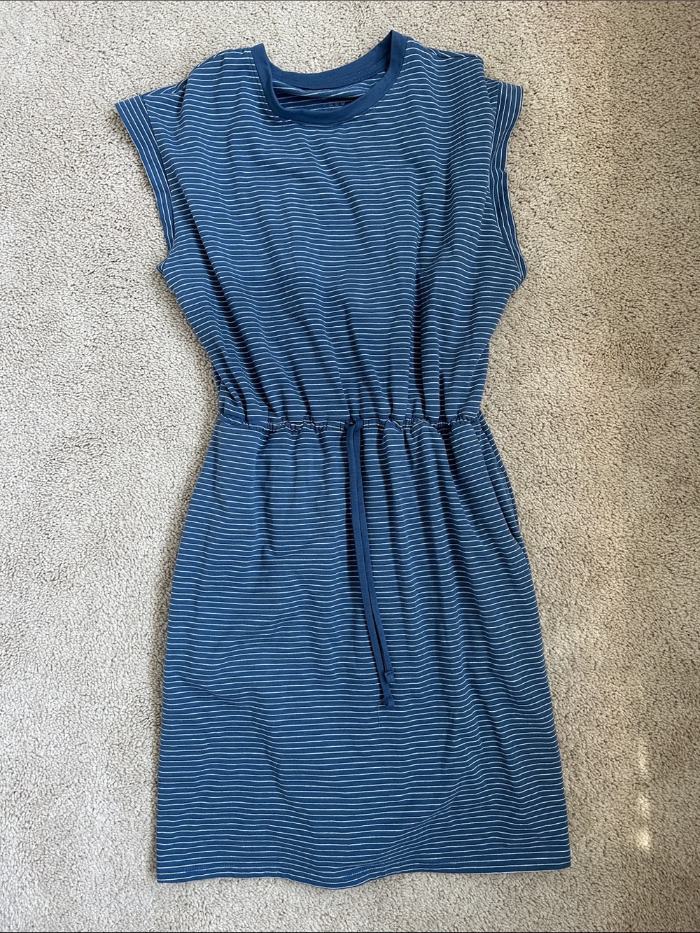 A New Day Blue Striped Drawstring Waist Casual Dress, S - Picture 1 of 3